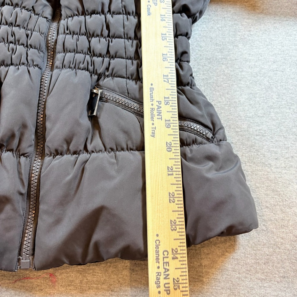 Maralyn & Me Puffer Jacket Womens Size M Black Faux Fur Hood Cinched Waist - Picture 4 of 7